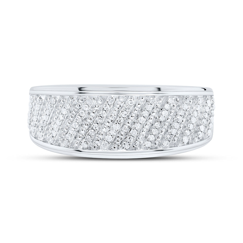 Sterling Silver White-Tone 1/3 Ctw Natural Diamond Mens Band, Mens Size: 8-12