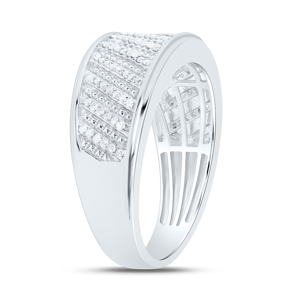 Sterling Silver White-Tone 1/3 Ctw Natural Diamond Mens Band, Mens Size: 8-12