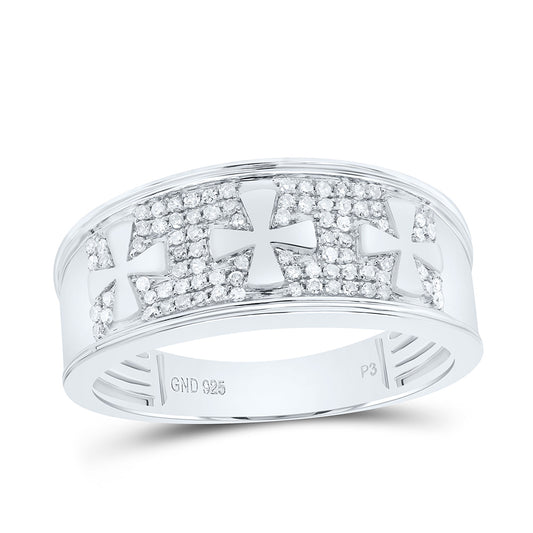 Sterling Silver White-Tone 1/4 Ctw Natural Diamond Cross Mens Band, Mens Size: 8-12