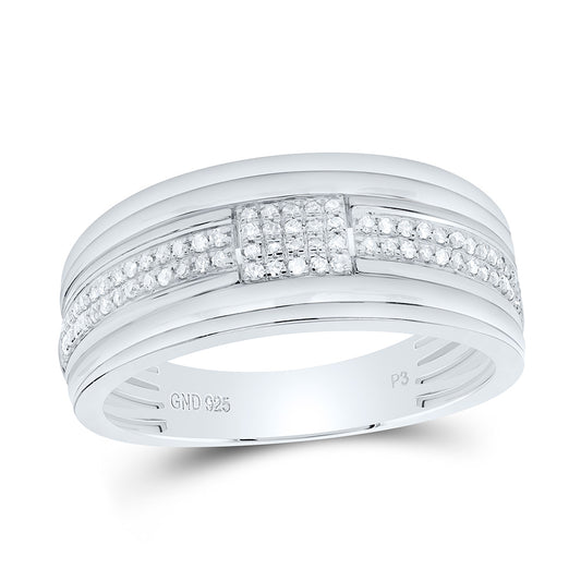 Sterling Silver White-Tone 1/4 Ctw Natural Diamond Mens Band, Mens Size: 8-12