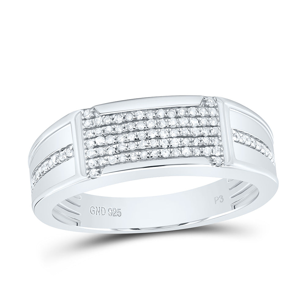 Sterling Silver White-Tone 1/3 Ctw Natural Diamond Mens Band, Mens Size: 8-12