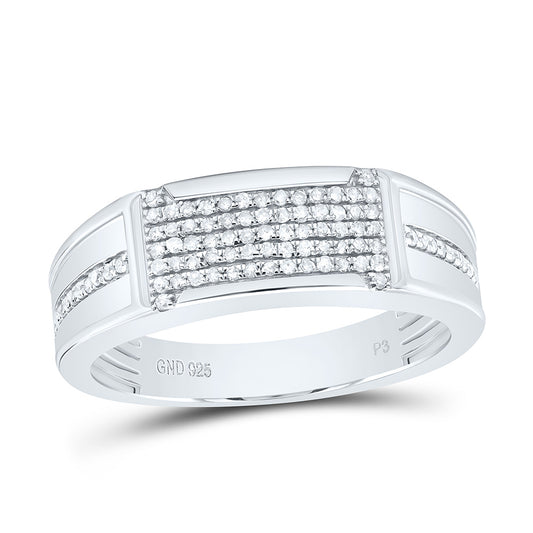 Sterling Silver White-Tone 1/3 Ctw Natural Diamond Mens Band, Mens Size: 8-12
