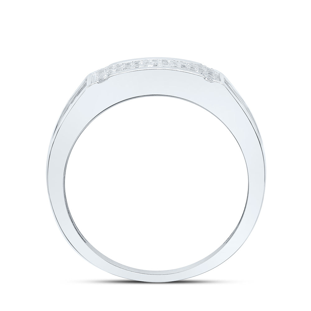 Sterling Silver White-Tone 1/3 Ctw Natural Diamond Mens Band, Mens Size: 8-12