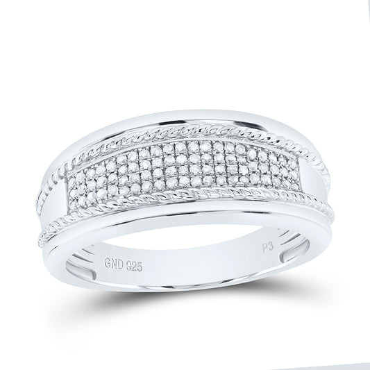 Sterling Silver White-Tone 1/4 Ctw Natural Diamond Mens Band, Mens Size: 8-12