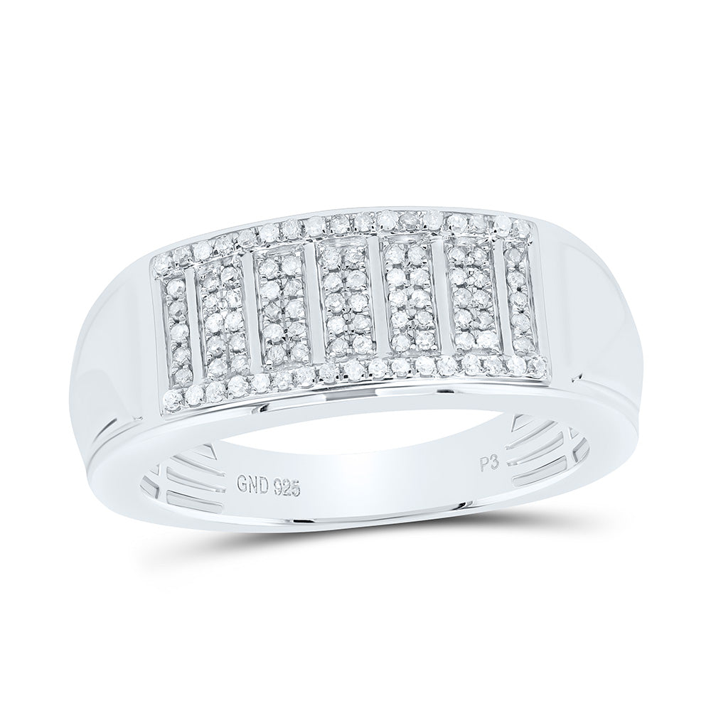 Sterling Silver White-Tone 1/3 Ctw Natural Diamond Mens Band, Mens Size: 8-12
