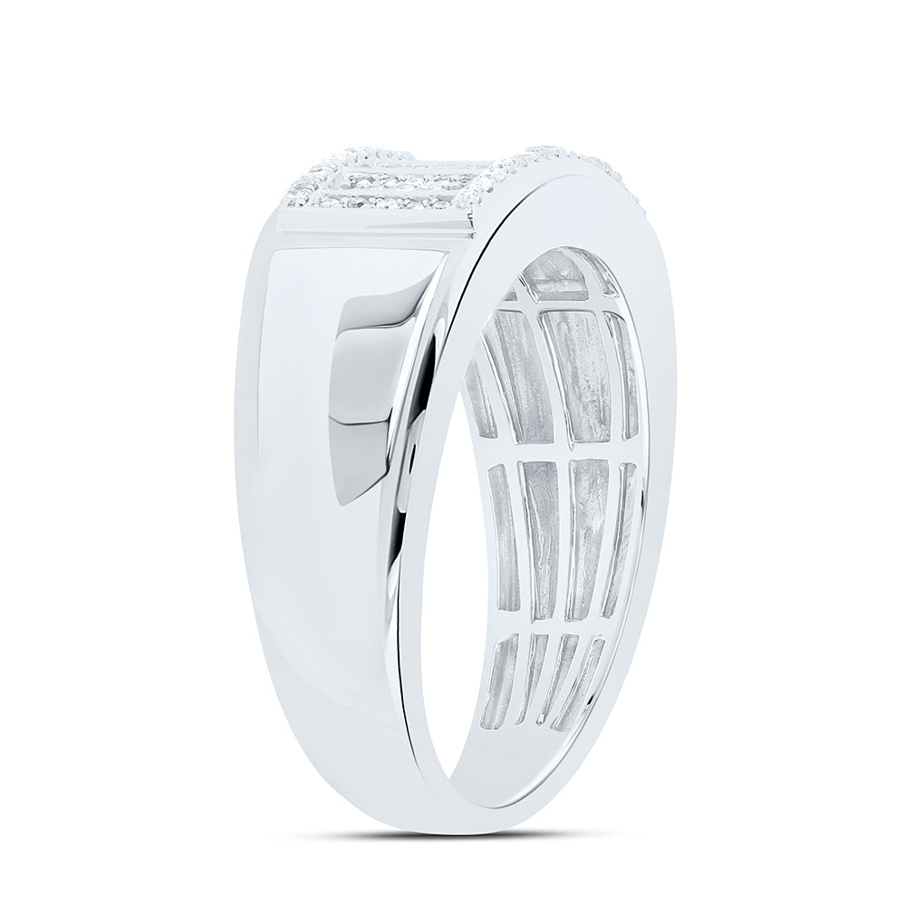Sterling Silver White-Tone 1/3 Ctw Natural Diamond Mens Band, Mens Size: 8-12
