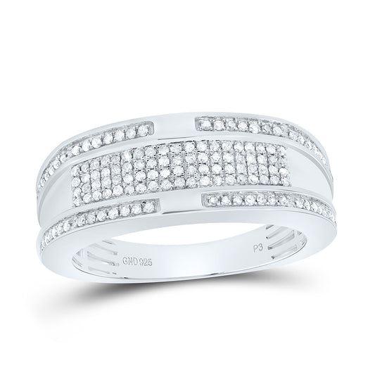 Sterling Silver White-Tone 1/2 Ctw Natural Diamond Mens Band, Mens Size: 8-12