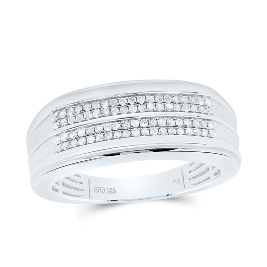 Sterling Silver White-Tone 1/3 Ctw Natural Diamond Mens Band, Mens Size: 8-12