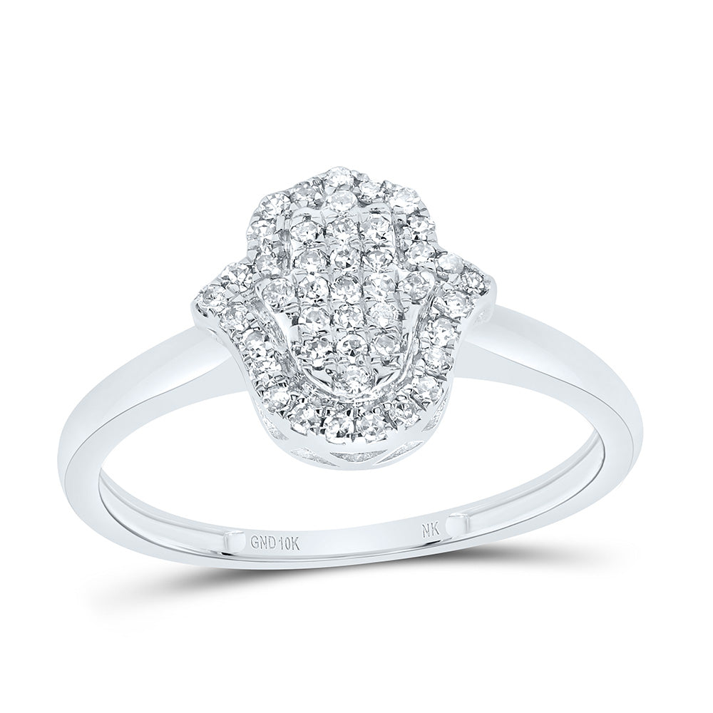 10K White Gold 1/5Cttw Natural Diamond Fashion Hamsa Ring