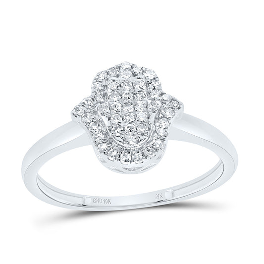 10K White Gold 1/5Cttw Natural Diamond Fashion Hamsa Ring
