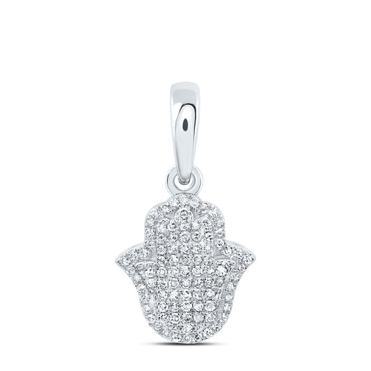 10K White Gold 1/3 Ctw Natural Diamond Fashion Hamsa Pendant