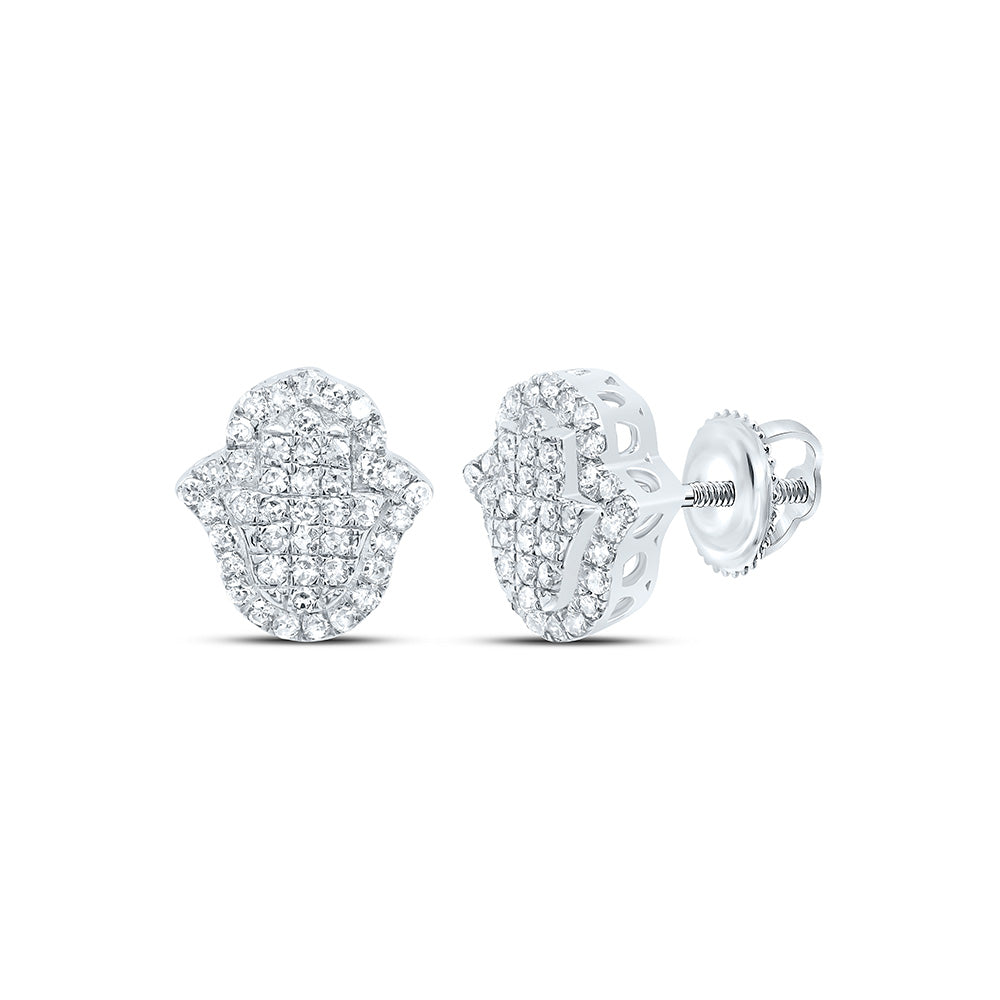 10K White Gold 1/3 Ctw Natural Diamond Fashion Hamsa Earring
