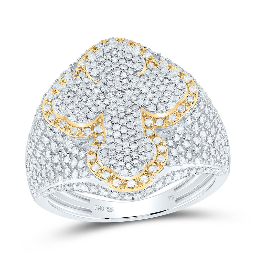 Sterling Silver White-Tone 1 1/2 Ctw Natural Diamond Cross Men's Ring, Mens Size: 8-12