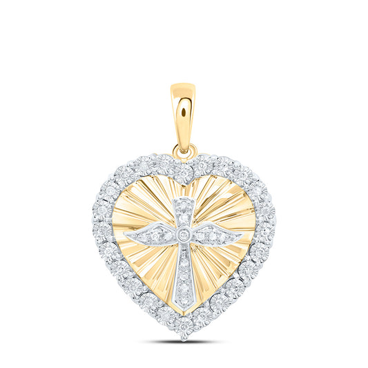 Sterling Silver Yellow-Tone or White-Tone 1/6 Ctw Natural Diamond Heart Cross Pendant