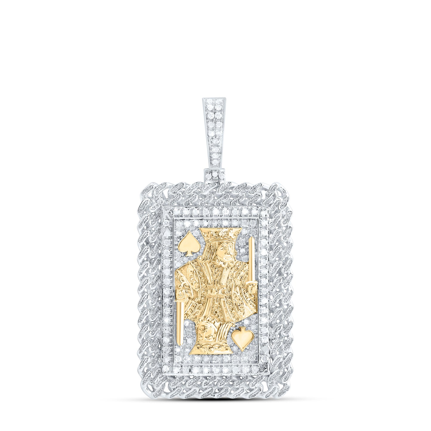 Sterling Silver 3/8 Cttw Natural Diamond Cuban King Mens Charm