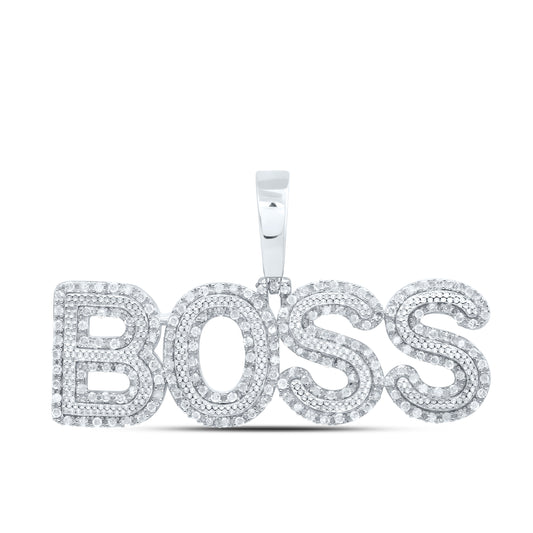 Sterling Silver White-Tone 3/4 Ctw Natural Diamond "Boss" Mens Charm