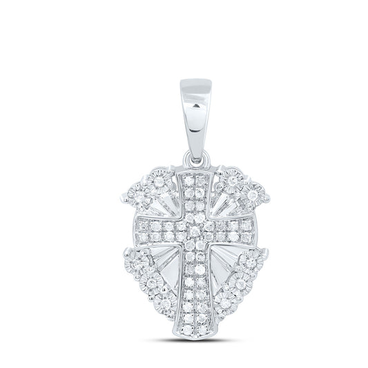 Sterling Silver White-Tone 1/6 Ctw Natural Diamond Cross Pendant