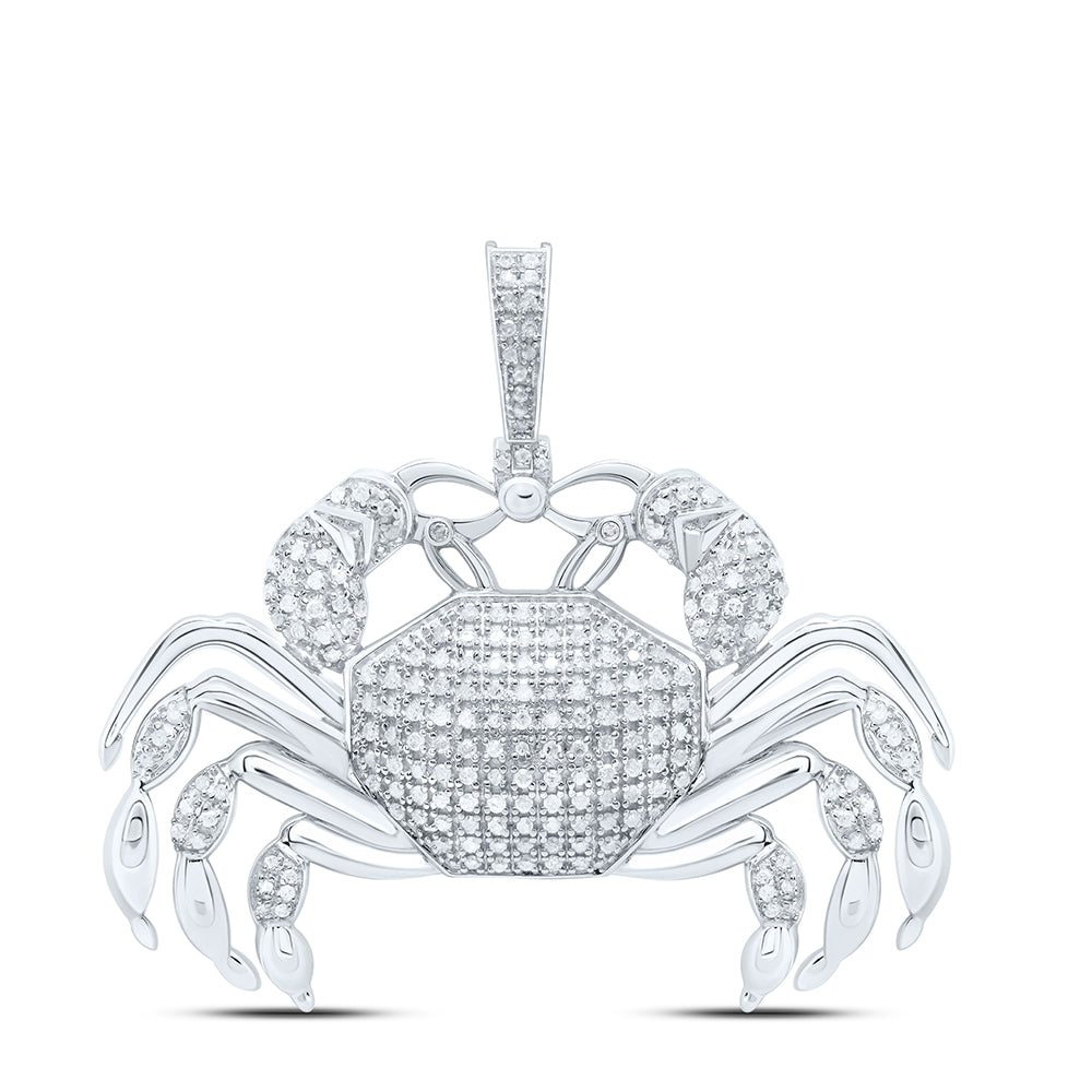 Sterling Silver White-Tone 3/4 Ctw Natural Diamond Crab Mens Charm