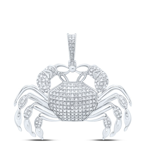 Sterling Silver White-Tone 3/4 Ctw Natural Diamond Crab Mens Charm