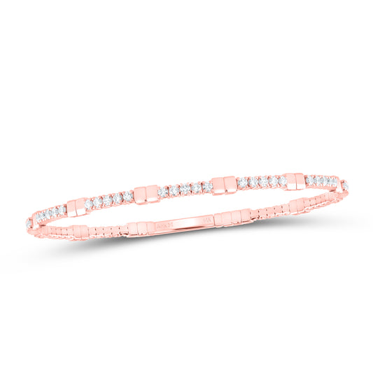 14K Rose Gold 1 3/8 Ctw Natural Diamond Fashion Flexible Bangle (60X50MM)