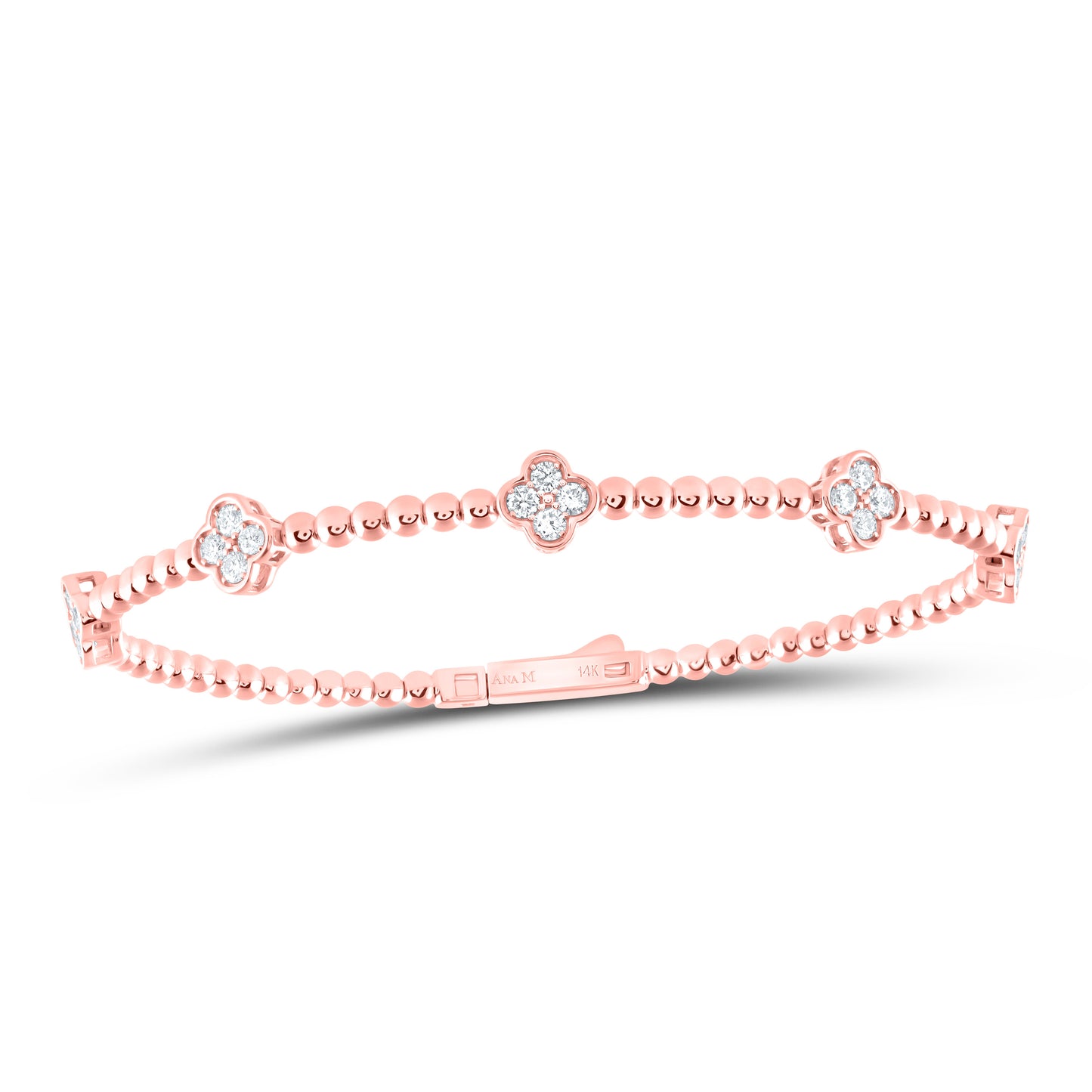 14K Rose Gold 3/4Cttw Natural Diamond Fashion Clover Flexible Bangle (60X50Mm)