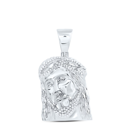 Sterling Silver White-Tone 1/3 Ctw Natural Diamond Jesus Mens Charm