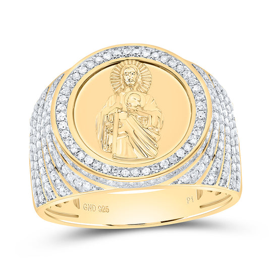 Sterling Silver 7/8Cttw Natural Diamond Gift St. Jude Mens Ring