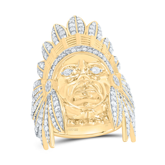 Sterling Silver With Yellow Tone 2 3/4Cttw Natural Diamond Gift Indian Chief Head Mens Ring