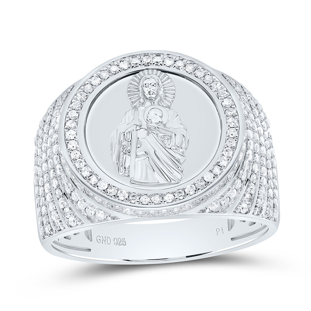 Sterling Silver 7/8Cttw Natural Diamond Gift St. Jude Mens Ring