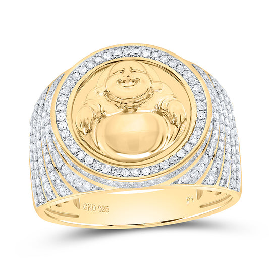 Sterling Silver 7/8Cttw Natural Diamond Gift Laughing Buddha Mens Ring