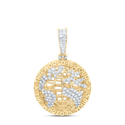 Sterling Silver Yellow-Tone or White-Tone 1/3 Ctw Natural Diamond "The World Is Yours" Mens Charm