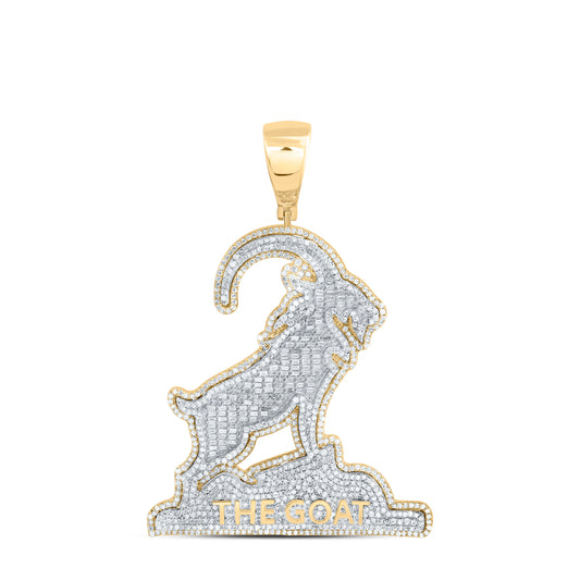 Sterling Silver Yellow-Tone or White-Tone 2 7/8 Ctw Natural Diamond Goat Mens Charm