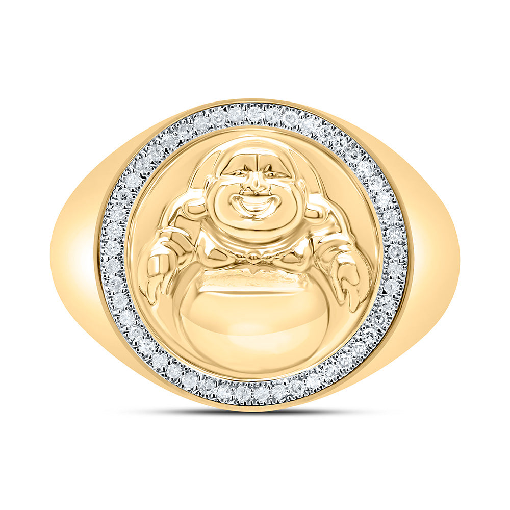 Sterling Silver Yellow-Tone or White-Tone 1/8 Ctw Natural Diamond Laughing Buddha Mens Ring, Mens Size: 8-12