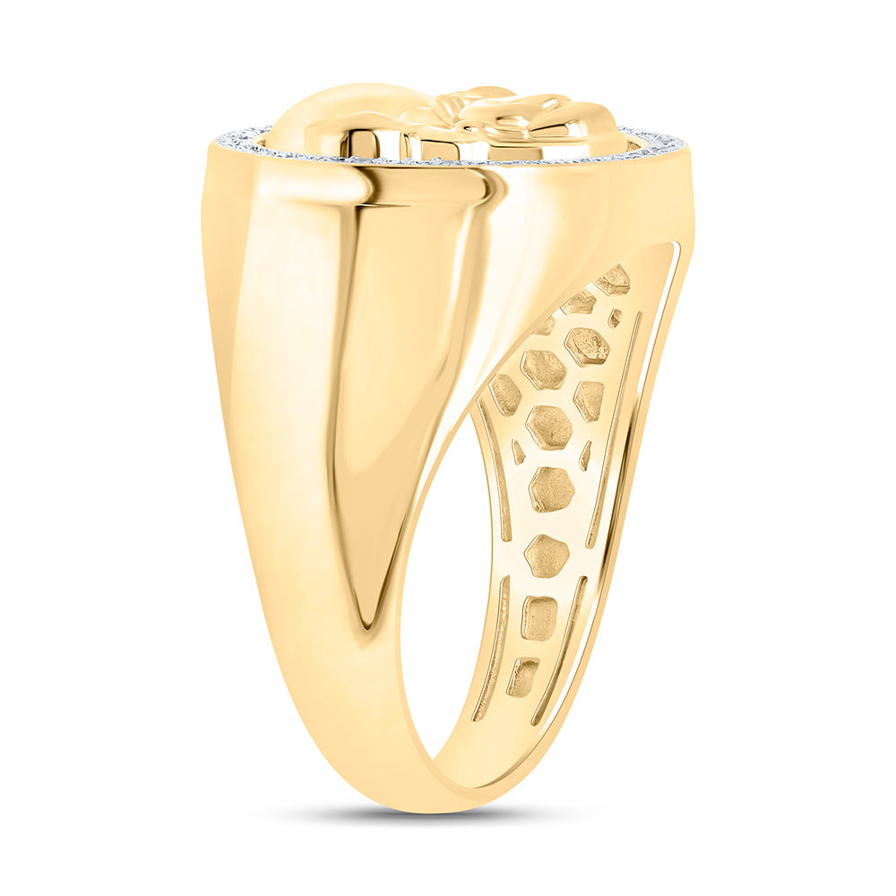 Sterling Silver Yellow-Tone or White-Tone 1/8 Ctw Natural Diamond Laughing Buddha Mens Ring, Mens Size: 8-12