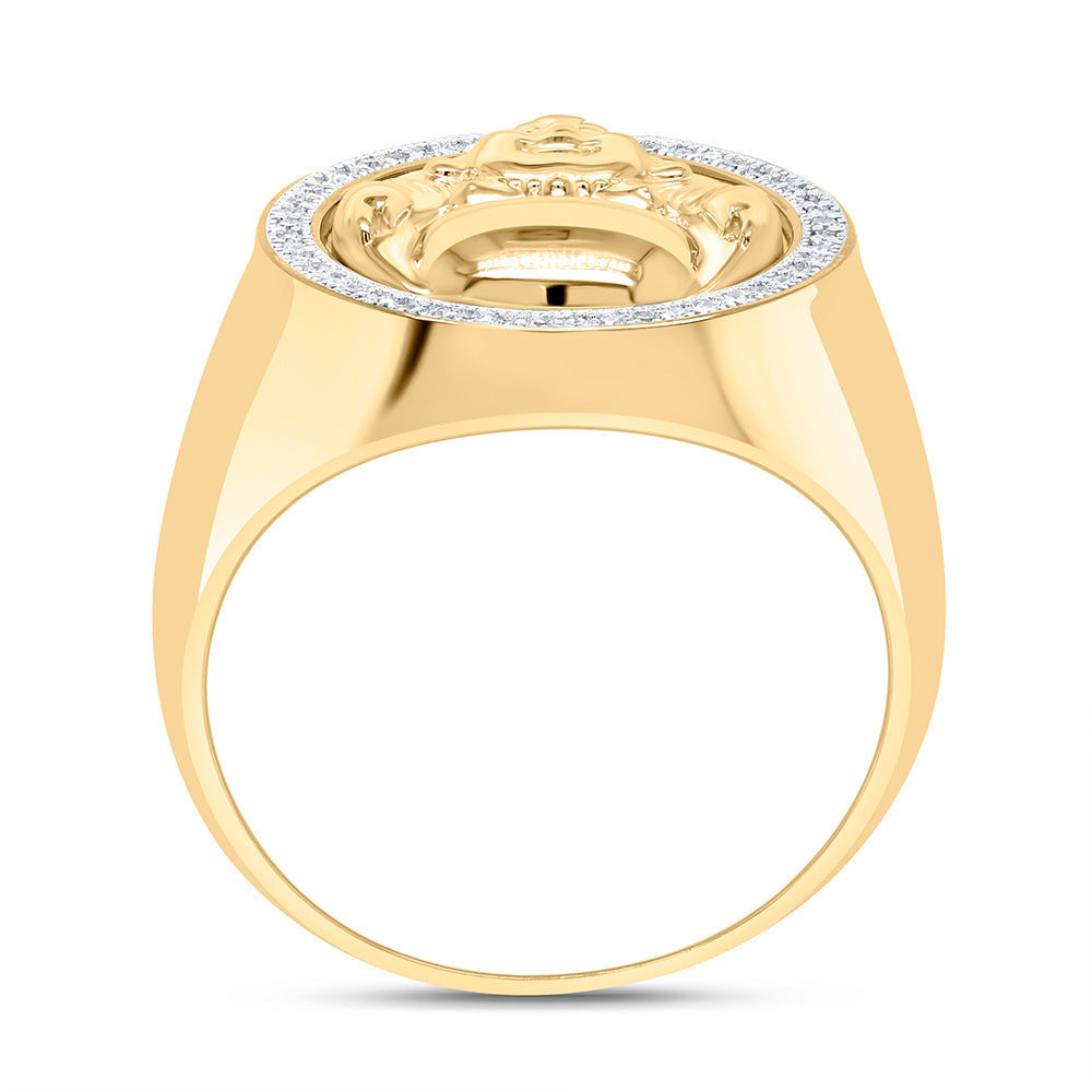 Sterling Silver Yellow-Tone or White-Tone 1/8 Ctw Natural Diamond Laughing Buddha Mens Ring, Mens Size: 8-12