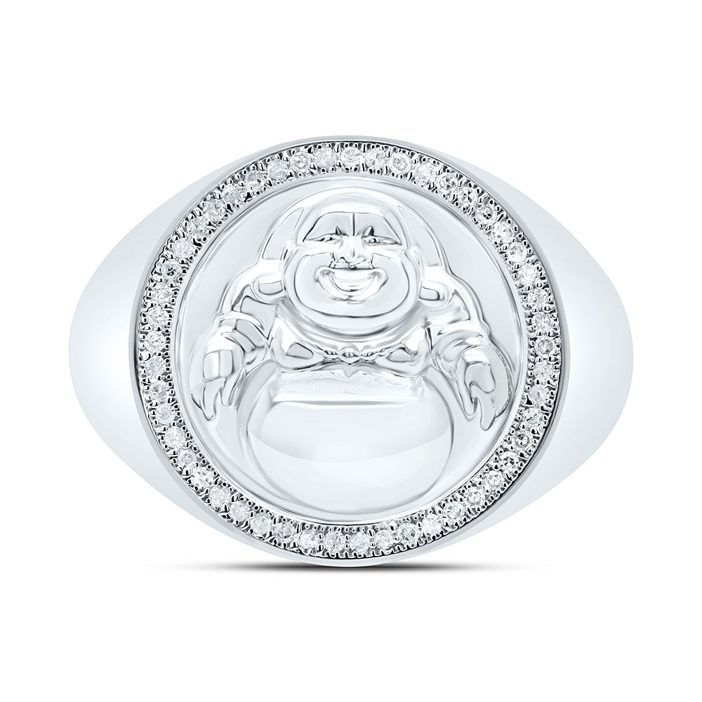 Sterling Silver Yellow-Tone or White-Tone 1/8 Ctw Natural Diamond Laughing Buddha Mens Ring, Mens Size: 8-12