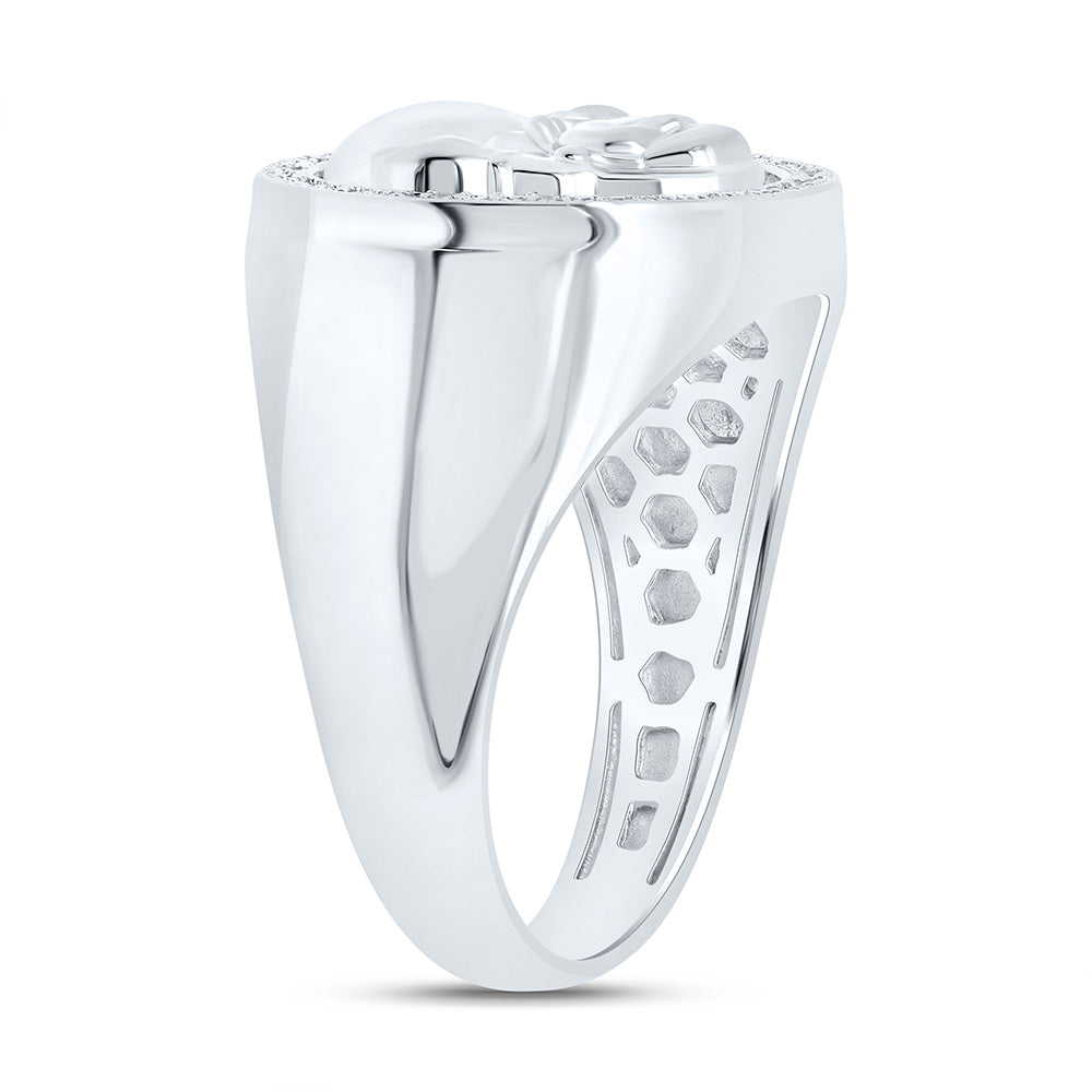 Sterling Silver Yellow-Tone or White-Tone 1/8 Ctw Natural Diamond Laughing Buddha Mens Ring, Mens Size: 8-12