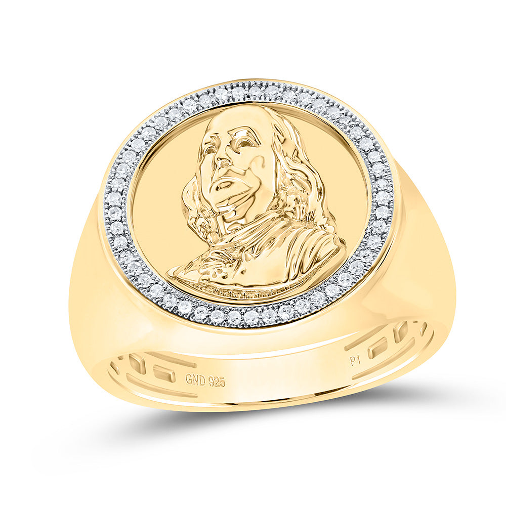 Sterling Silver Yellow-Tone or White-Tone 1/8 Ctw Natural Diamond Mens Ring, Mens Size: 8-12