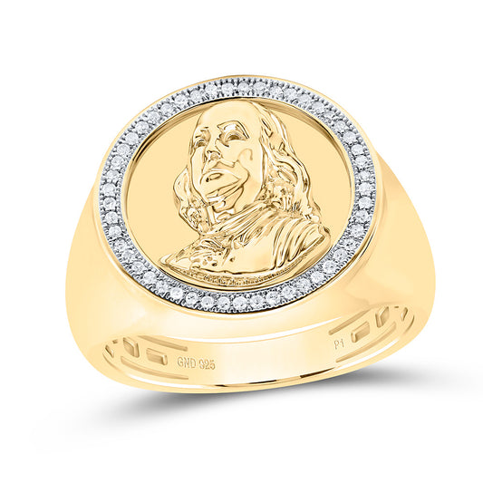 Sterling Silver Yellow-Tone or White-Tone 1/8 Ctw Natural Diamond Mens Ring, Mens Size: 8-12