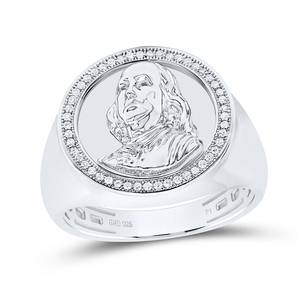 Sterling Silver Yellow-Tone or White-Tone 1/8 Ctw Natural Diamond Mens Ring, Mens Size: 8-12