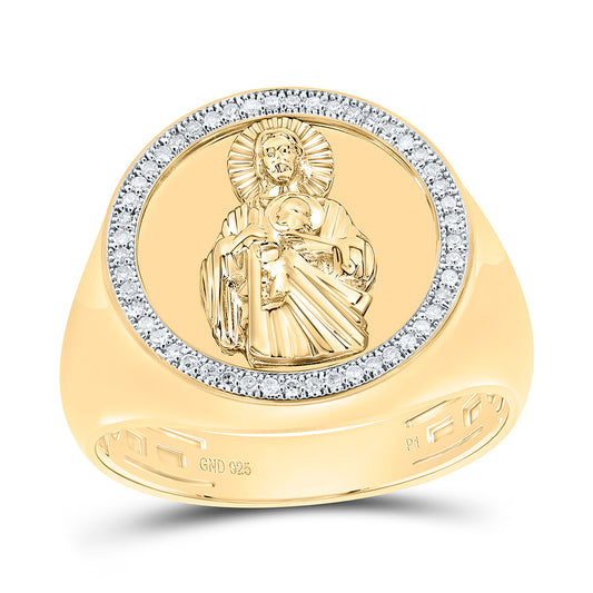 Sterling Silver Yellow-Tone or White-Tone 1/6 Ctw Natural Diamond St. Jude Mens Ring, Mens Size: 8-12
