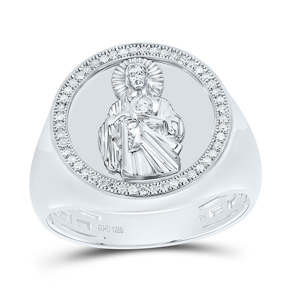 Sterling Silver Yellow-Tone or White-Tone 1/6 Ctw Natural Diamond St. Jude Mens Ring, Mens Size: 8-12