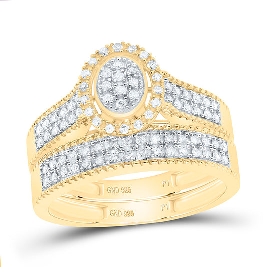 Sterling Silver Yellow-Tone 1/2 Ctw Natural Diamond Oval Trio Set, Womens Size: 5-9, Mens Size: 8-12