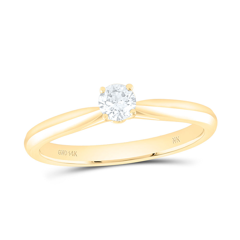 14K Yellow Gold 1/4Ct Natural Diamond Round Solitaire Ring