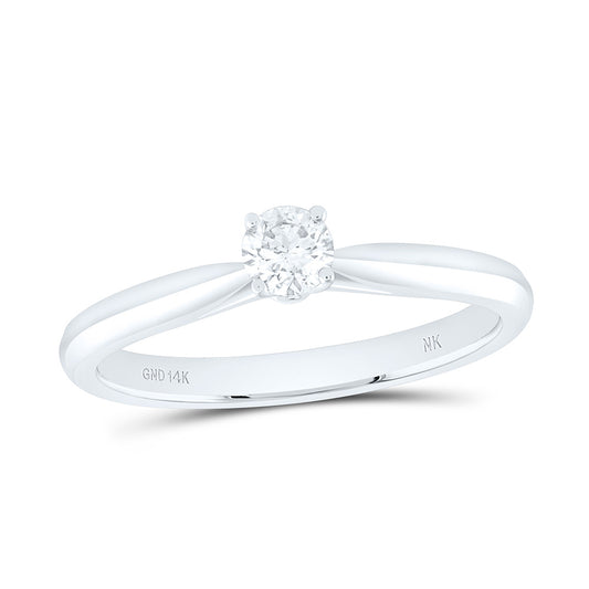 14K White Gold 1/4 Ct Natural Diamond Round Solitaire Ring, Womens Size: 5-9