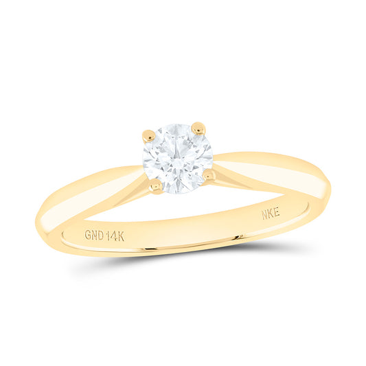 14K Yellow or White Gold 1/2 Ct Natural Diamond Round Solitaire Ring, Womens Size: 5-9