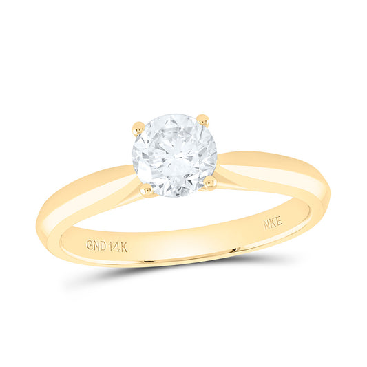 14K Yellow or White Gold 1 Ct Natural Diamond Round Solitaire Ring, Womens Size: 5-9