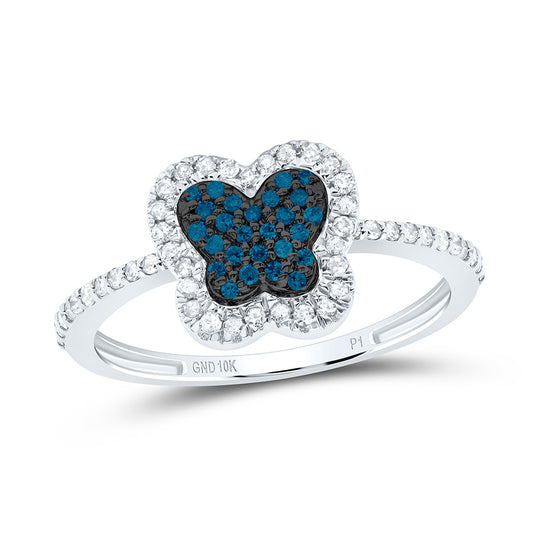 10K Yellow or White Gold 1/4 Ctw Natural Diamond Blue Diamond Butterfly Ring, Womens Size: 5-9