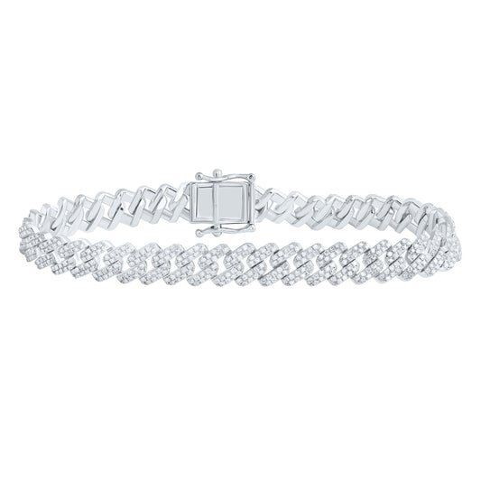 Sterling Silver White-Tone 3 1/4 Ctw Natural Diamond P4 9MM Cuban Men's Bracelet (8 Inch)