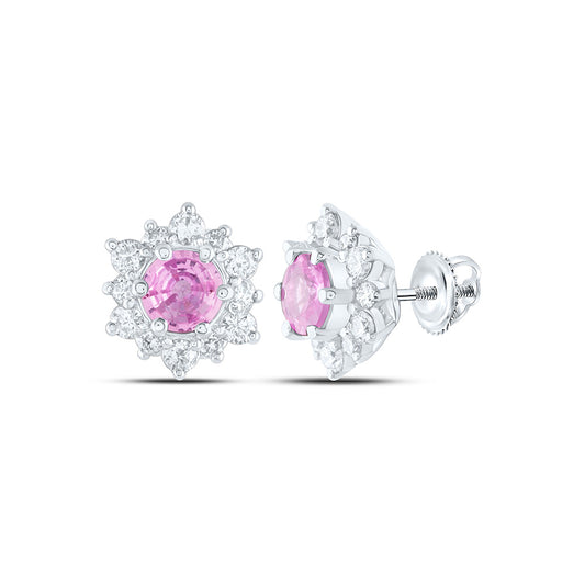 14K White or Rose Gold 3/8 Ctw Diamond 4.5MM Round Pink Sapphire Natural Gem Earring